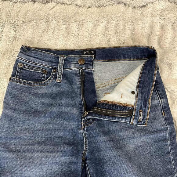J.Crew Jeans Women 26 Mid Rise Skinny Blue Stretch Denim Raw Hem Distressed - Picture 4 of 9